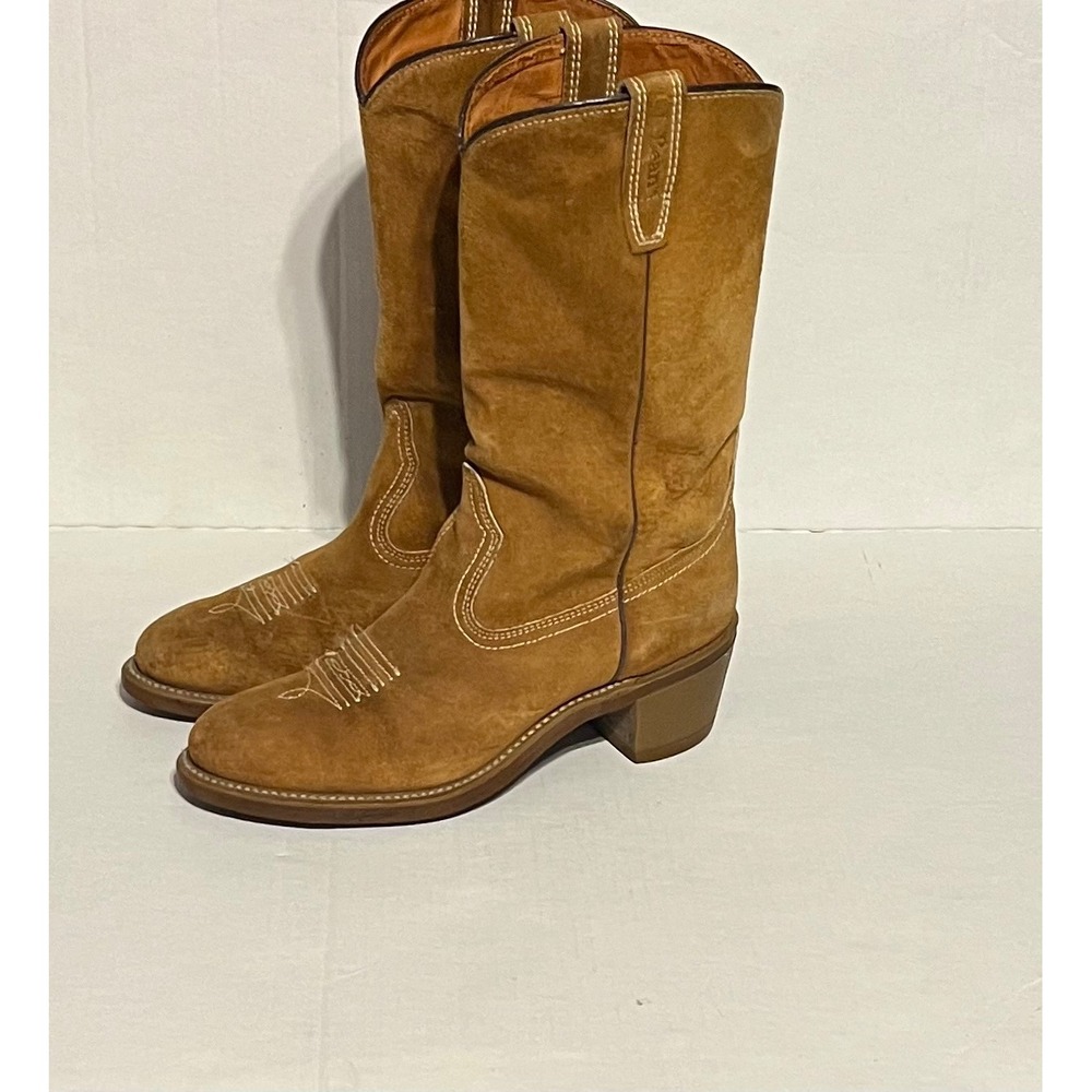 L.L. Bean Vintage Brown Suede Western Cowgirl Boots Vibram Sole Women's Cowboy 8